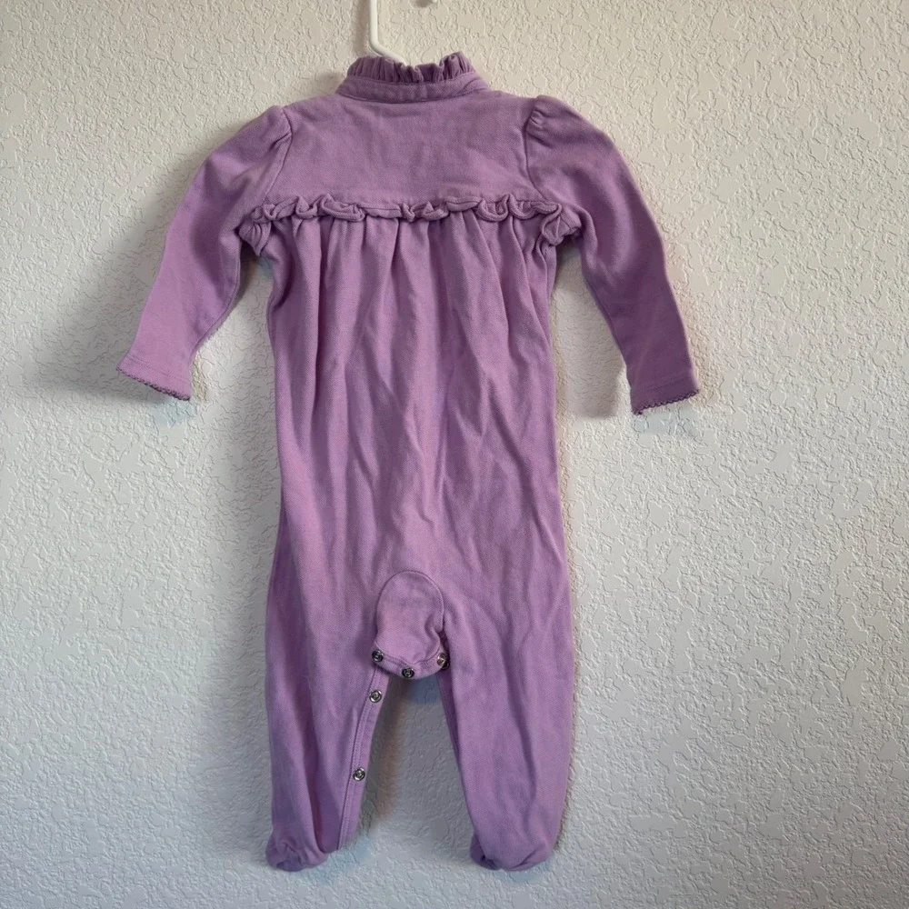 Ralph Lauren Footie‎ Romper Baby Girl 9M Purple Ruffle Cotton Polo One Piece
